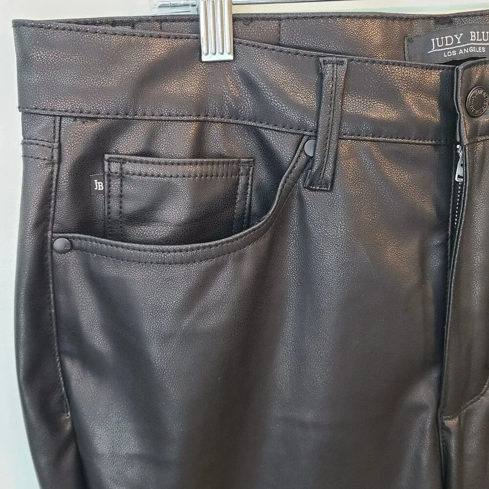 Judy Blue Womens 16 Black Faux Leather Bootcut Tummy Control High Rise Pants - Picture 5 of 16